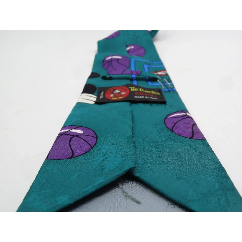 Vintage Disney Mickey Mouse Playing Basketball TieRack Silk Tie Made‎ In Italy